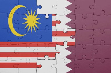 Katar 'ın renkli ulusal bayrağı ve Malezya bayrağı bulmacası. konsept