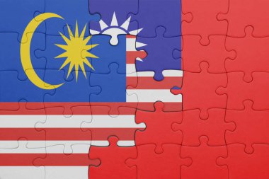 Tayvan 'ın renkli ulusal bayrağı ve Malezya bayrağının bulmacası. konsept