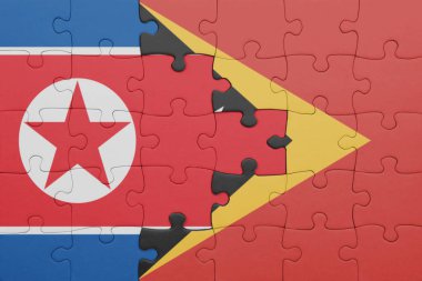 Doğu Timor 'un renkli ulusal bayrağı ve Kuzey Kore bayrağının bulmacası. konsept