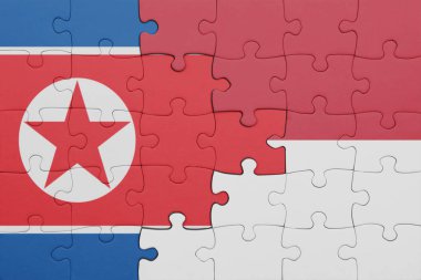 Endonezya 'nın renkli ulusal bayrağı ve Kuzey Kore bayrağının bulmacası. konsept