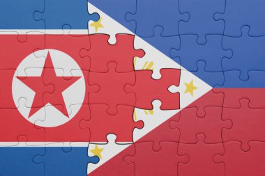 Filipinler 'in renkli ulusal bayrağı ve Kuzey Kore bayrağı. konsept