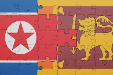 Sri Lanka 'nın renkli ulusal bayrağı ve Kuzey Kore bayrağı. konsept