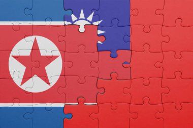 Tayvan 'ın renkli ulusal bayrağı ve Kuzey Kore bayrağıyla ilgili bulmacalar. konsept