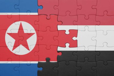 Yemen ve Kuzey Kore bayrağının renkli ulusal bayrağıyla bulmaca. konsept