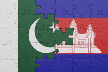 Kamboçya 'nın renkli ulusal bayrağı ve Pakistan bayrağı. konsept