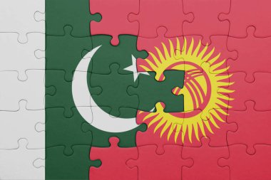 Kırgızistan 'ın renkli ulusal bayrağı ve Pakistan bayrağı ile bulmaca. konsept