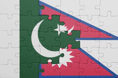 Nepal ve Pakistan bayrağının renkli ulusal bayrağıyla bulmaca. konsept