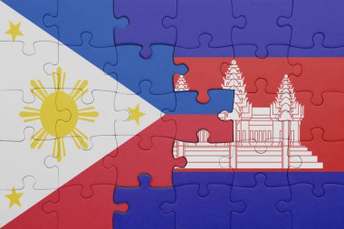 Kamboçya 'nın renkli ulusal bayrağı ve Filipinler bayrağı. konsept