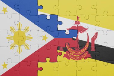 Renkli ulusal brunei bayrağı ve Filipinler bayrağı bulmacası. konsept