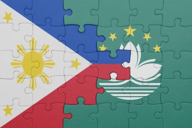 Macau 'nun renkli ulusal bayrağı ve Filipinler bayrağı ile bulmaca. konsept