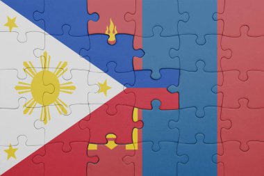 Moğolistan 'ın renkli ulusal bayrağı ve Filipinler bayrağı. konsept