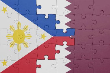 Katar 'ın renkli ulusal bayrağı ve Filipinler bayrağı ile bulmaca. konsept