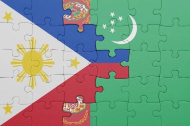 Türkmenistan 'ın renkli ulusal bayrağı ve Filipinler bayrağı. konsept