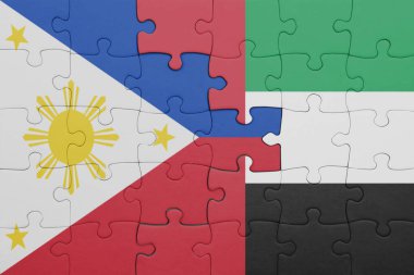 Birleşik Arap Emirliklerinin renkli ulusal bayrağıyla bulmaca. Ve Filipinler bayrağı. konsept