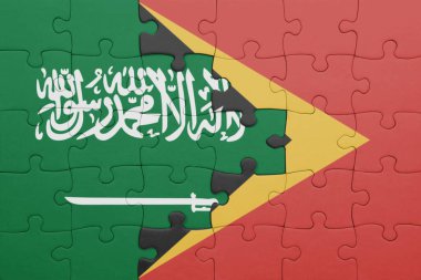 Suudi Arabistan bayrağının renkli ulusal bayrağı ve yapbozu. konsept