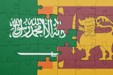 Sri Lanka 'nın renkli ulusal bayrağı ve Suudi Arabistan bayrağı. konsept