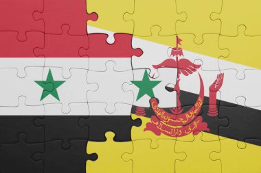 Suriye bayrağı ve brunei 'nin renkli ulusal bayrağıyla bulmaca. konsept