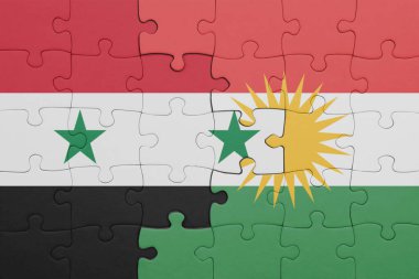Kürdistan 'ın renkli ulusal bayrağı ve Suriye bayrağıyla ilgili bulmacalar. konsept