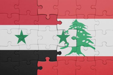 Lübnan ve Suriye bayrağının renkli ulusal bayrağıyla bulmaca. konsept