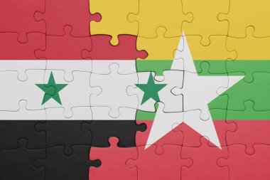 Suriye bayrağı ve Myanmar 'ın renkli ulusal bayrağıyla bulmaca. konsept