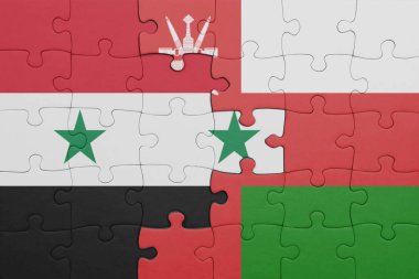 Umman ve Suriye bayrağının renkli ulusal bayrağıyla bulmaca. konsept