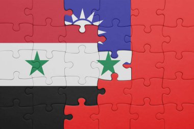 Tayvan 'ın renkli ulusal bayrağı ve Suriye bayrağıyla ilgili bulmacalar. konsept