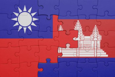 Kamboçya 'nın renkli ulusal bayrağı ve Tayvan bayrağı. konsept