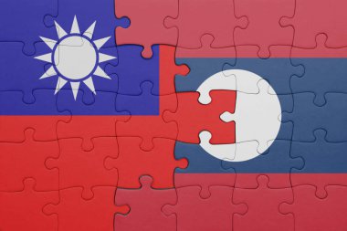 Laos 'un renkli ulusal bayrağı ve Tayvan bayrağı bulmacası. konsept