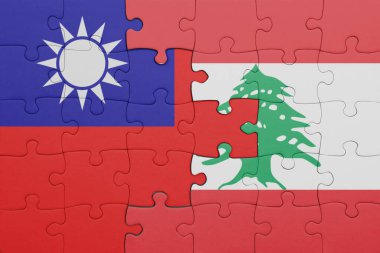 Lübnan 'ın renkli ulusal bayrağı ve Tayvan bayrağıyla ilgili bulmacalar. konsept
