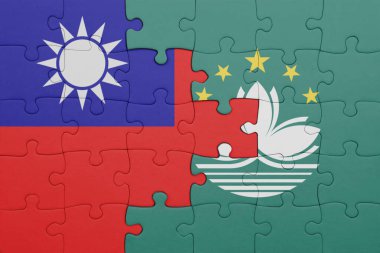 Macau 'nun renkli ulusal bayrağı ve Tayvan bayrağı bulmacası. konsept