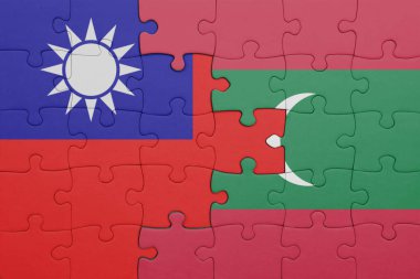Tayvan bayrağı ve maldivlerin renkli ulusal bayrağıyla bulmaca. konsept