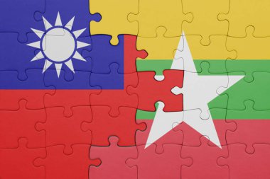 Myanmar 'ın renkli ulusal bayrağı ve Tayvan bayrağı. konsept