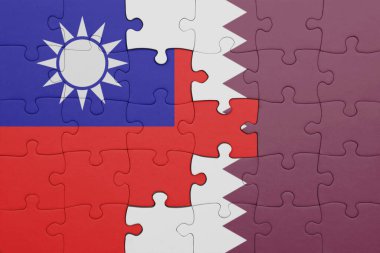 Katar 'ın renkli ulusal bayrağı ve Tayvan bayrağı bulmacası. konsept