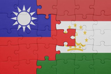 Tayvan bayrağı ve Tacikistan 'ın renkli ulusal bayrağıyla bulmaca. konsept