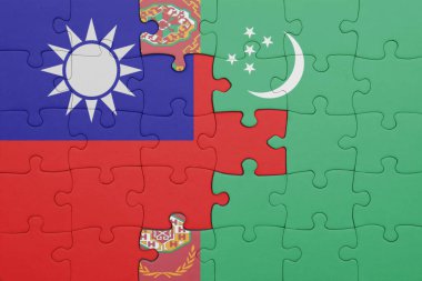 Türkmenistan 'ın renkli ulusal bayrağı ve Tayvan bayrağıyla ilgili bulmacalar. konsept