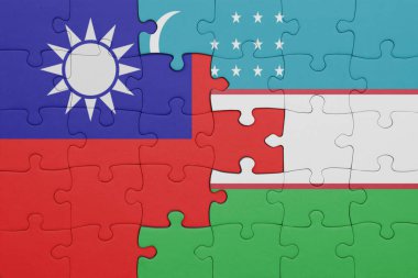 Özbekistan 'ın renkli ulusal bayrağı ve Tayvan bayrağı. konsept