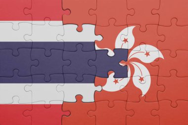 Tayland ve Hong Kong bayrağının renkli ulusal bayrağıyla bulmaca. konsept