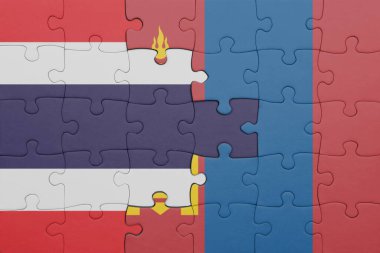 Tayland ve Moğolistan bayrağının renkli ulusal bayrağıyla bulmaca. konsept