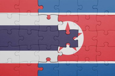Tayland ve Kuzey Kore bayrağının renkli ulusal bayrağıyla bulmaca. konsept