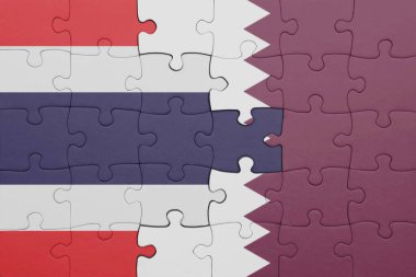 Tayland ve Katar bayrağının renkli ulusal bayrağıyla bulmaca. konsept