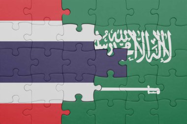 Tayland 'ın renkli ulusal bayrağı ve Suudi Arabistan bayrağı. konsept