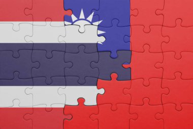 Tayland 'ın renkli ulusal bayrağı ve Tayvan bayrağıyla ilgili bulmacalar. konsept