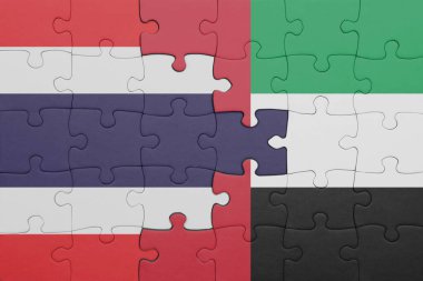 Tayland 'ın renkli ulusal bayrağı ve Birleşik Arap Emirliklerinin bayrağı. konsept