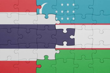 Tayland ve Özbekistan bayrağının renkli ulusal bayrağıyla bulmaca. konsept