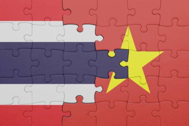 Tayland ve Vietnam bayrağının renkli ulusal bayrağıyla bulmaca. konsept