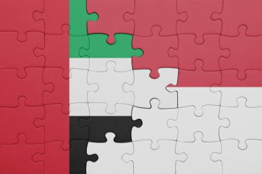 Endonezya 'nın renkli ulusal bayrağı ve Birleşik Arap Emirliklerinin bayrağı. konsept