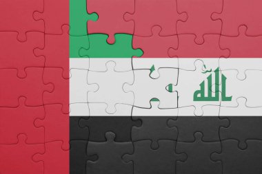 Irak 'ın renkli ulusal bayrağı ve Birleşik Arap Emirliklerinin bayrağı. konsept