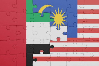 Malezya 'nın renkli ulusal bayrağı ve Birleşik Arap Emirliklerinin bayrağı. konsept