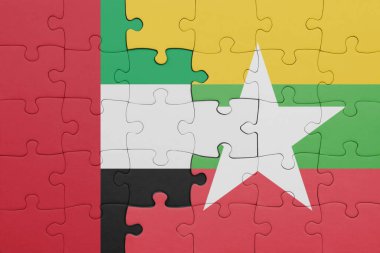 Myanmar 'ın renkli ulusal bayrağı ve Birleşik Arap Emirliklerinin bayrağı. konsept