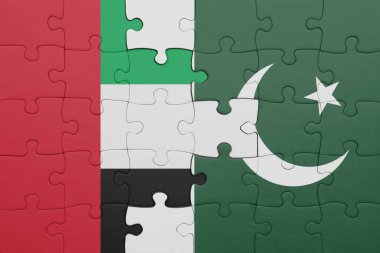 Pakistan 'ın renkli ulusal bayrağı ve Birleşik Arap Emirliklerinin bayrağı. konsept